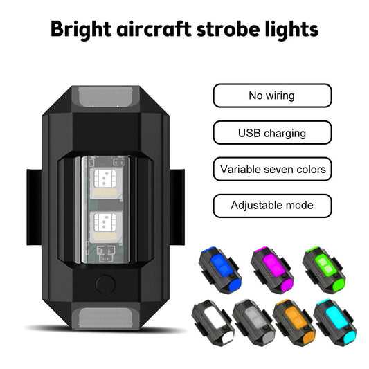 Rechargeable Bike Lights Front Rear Warning Light 7 Color LED Drone Strobe Light
